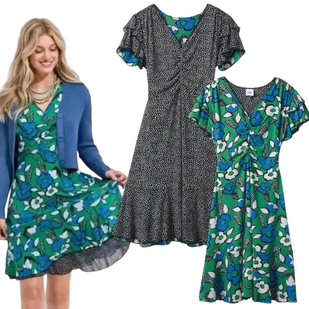 Cabi Reversible Comic Strip Floral Enchanting 6148 Celebrate Dress Women’s M